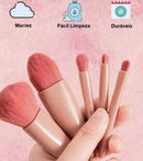 Kit 5 Pincéis de Maquiagem com Espelho – Mini Pincéis para Pó, Olhos, Blush e Sobrancelha