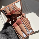 Kit 5 Pincéis de Maquiagem com Espelho – Mini Pincéis para Pó, Olhos, Blush e Sobrancelha