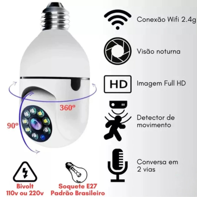 Câmera IP Lâmpada Smart Wi-Fi Full HD com Visão Noturna