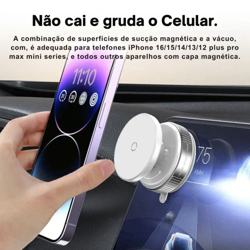 FixCell - Suporte magnético ultra resistente para celular, design dobrável e giratório em 360° com ventosa a vácuo