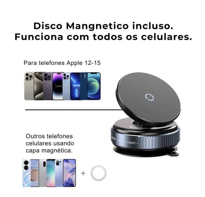 FixCell - Suporte magnético ultra resistente para celular, design dobrável e giratório em 360° com ventosa a vácuo