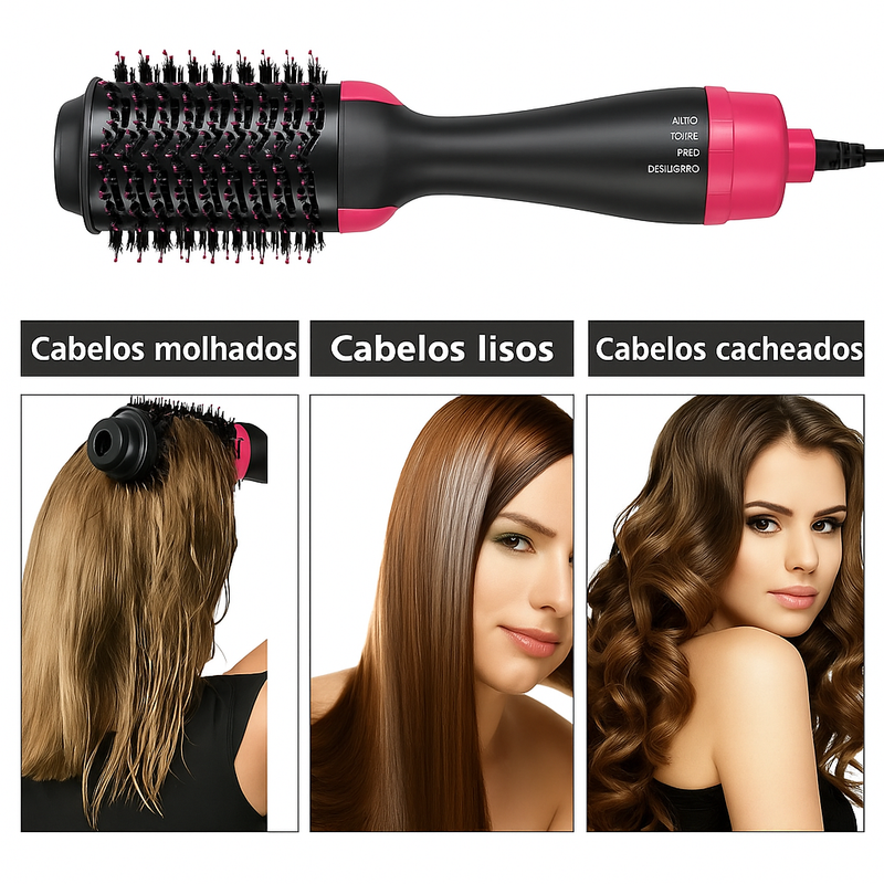 Escova Secadora Alisador Modelador 3 em 1