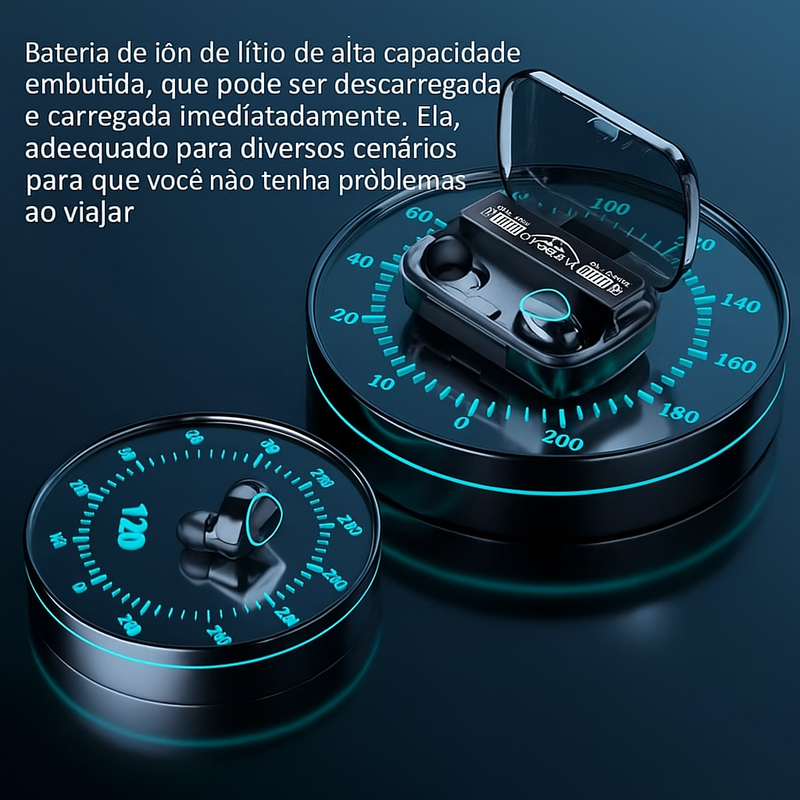 Fones de Ouvido Bluetooth M10 com Microfone, Caixa Carregadora, Fones Sem Fio com Tela de LED.