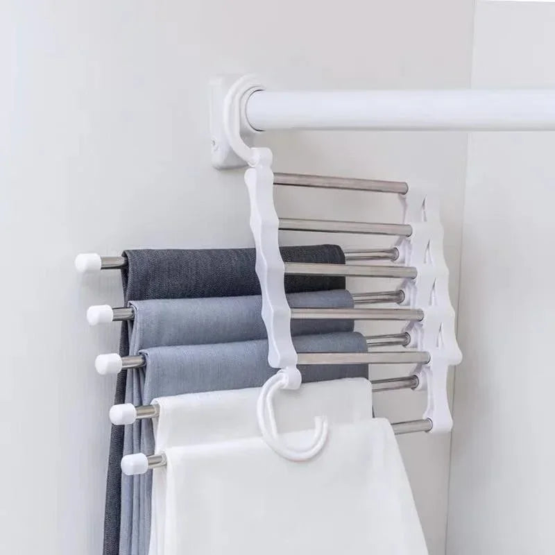 SmartRack Pro — Cabide Multifuncional 5 em 1 para Organização de Roupas!