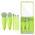 Kit 5 Pincéis de Maquiagem com Espelho – Mini Pincéis para Pó, Olhos, Blush e Sobrancelha