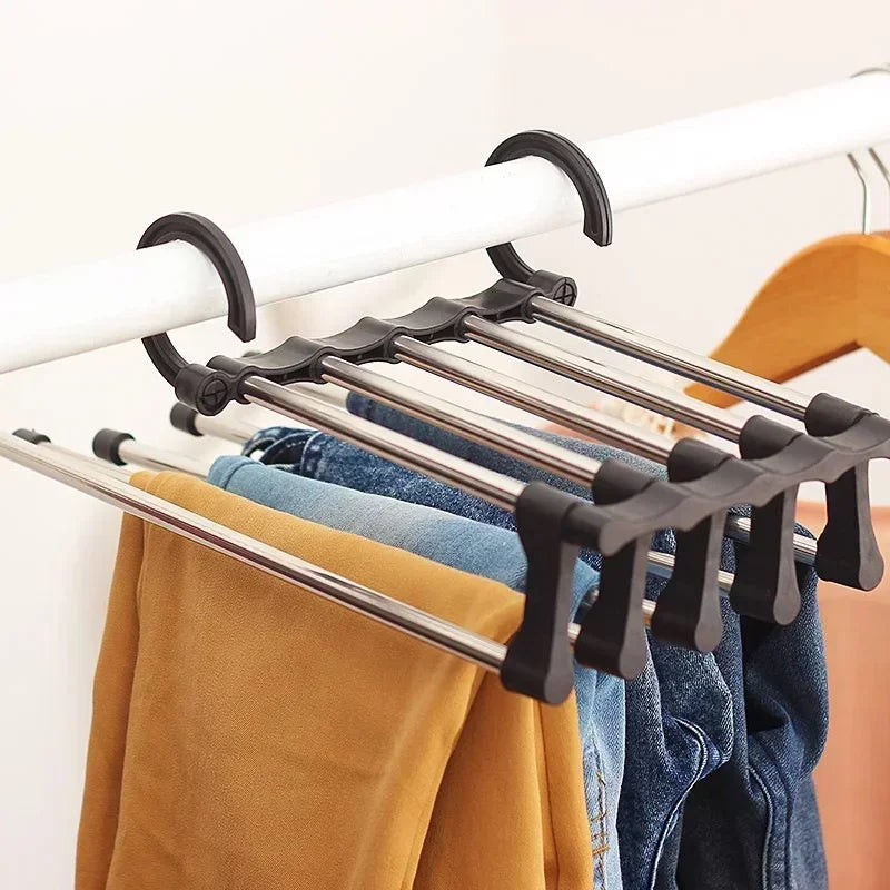 SmartRack Pro — Cabide Multifuncional 5 em 1 para Organização de Roupas!