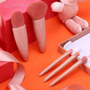 Kit 5 Pincéis de Maquiagem com Espelho – Mini Pincéis para Pó, Olhos, Blush e Sobrancelha