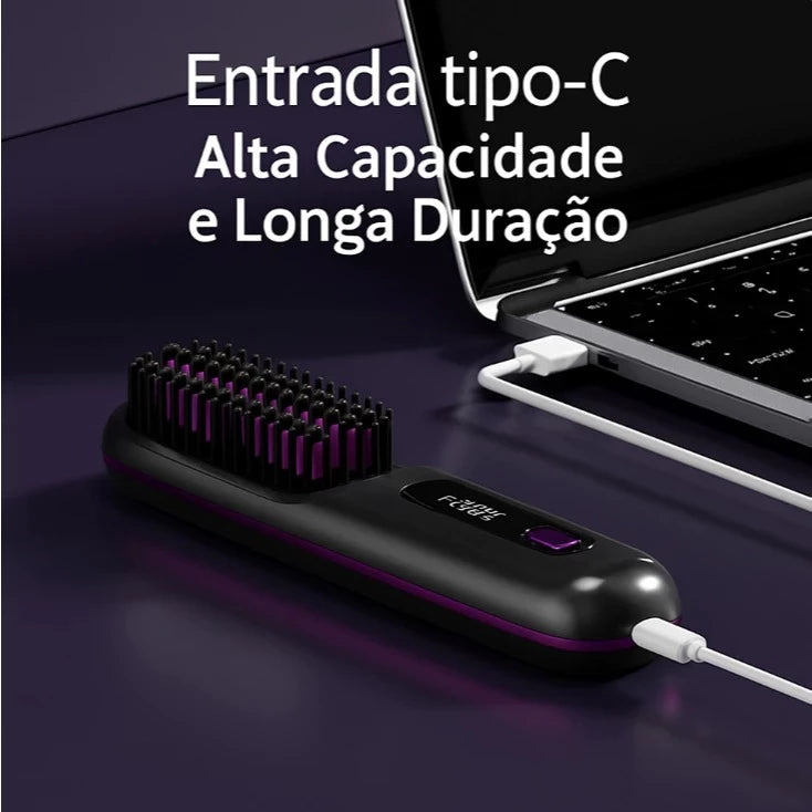 Escova Alisadora Portátil - Ultra BeautyBrush: Recarregável, Portátil e Rápida